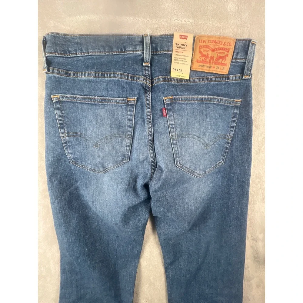 Levis Mens Skinny Taper Flex Stretch Blue Denim Jeans 34x32 Medium Wash